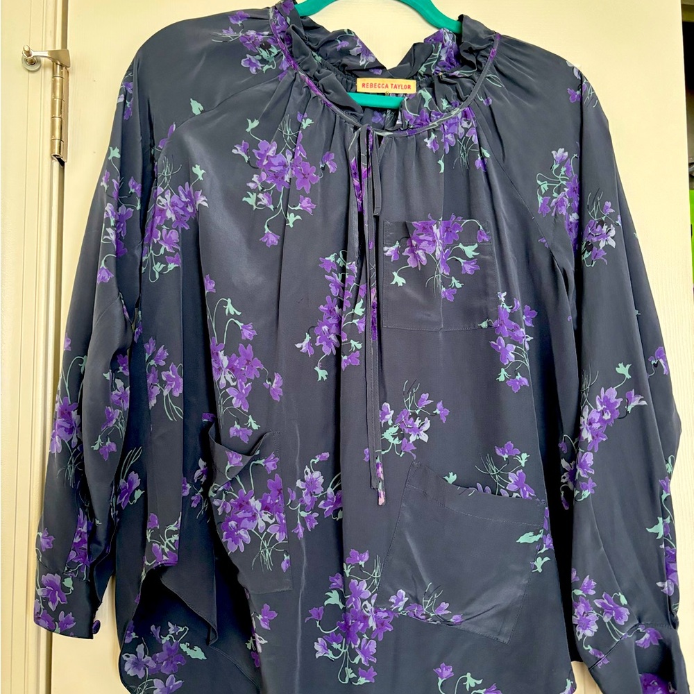 Silk Rebecca Taylor gather neck tie blouse